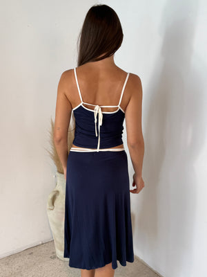 Back Tie Strap Crop Top & Wrap Midi Skirt Set