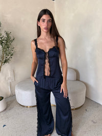 Satin Lace Trim Top & Pant Set