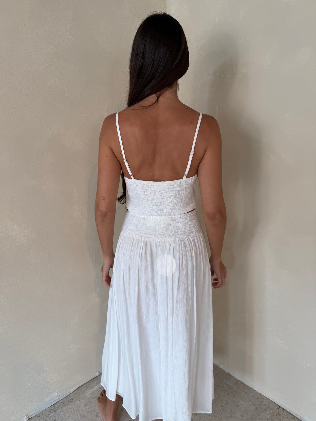 White Smocked Top & Skirt Set