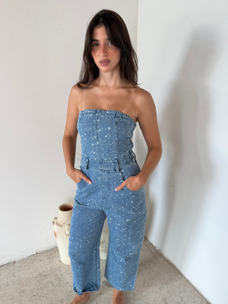 Star Denim Barrel Jumpsuit