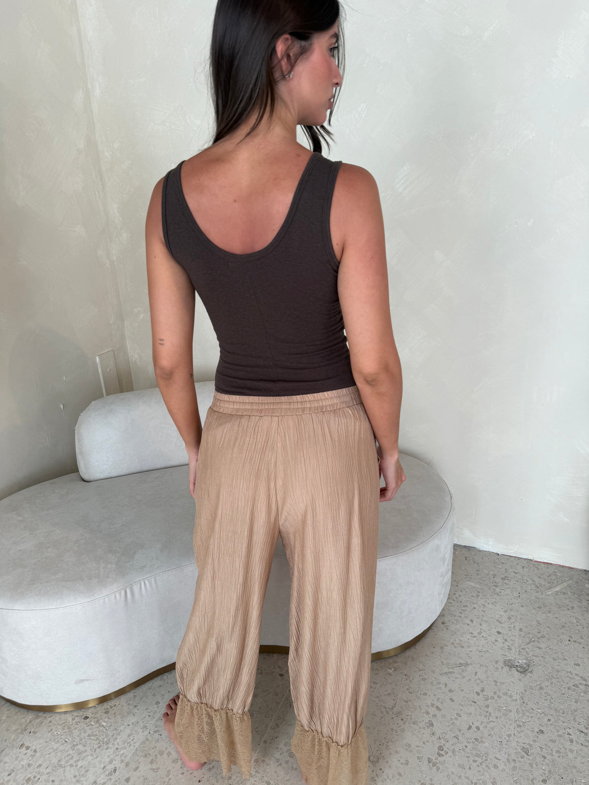 Taupe Lace Trim Pants