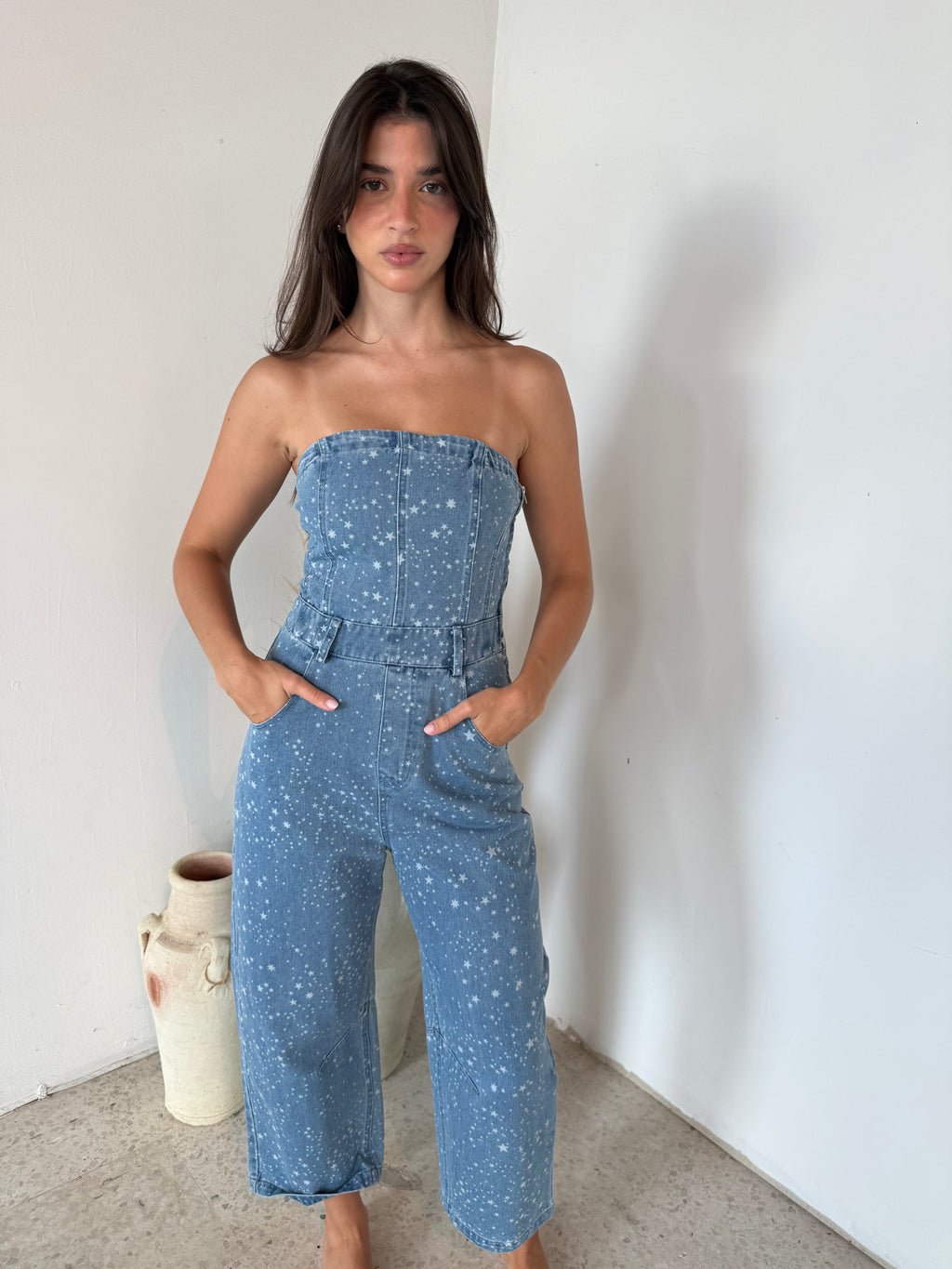 Star Denim Barrel Jumpsuit