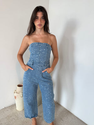 Star Denim Barrel Jumpsuit