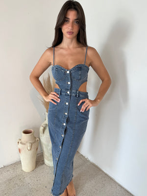 Denim Cut Out Midi Dress