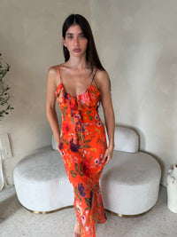 Floral Orange Ruffle Dress