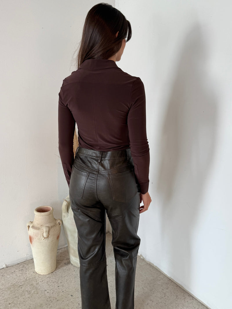 Faux Leather Straight Leg Pants