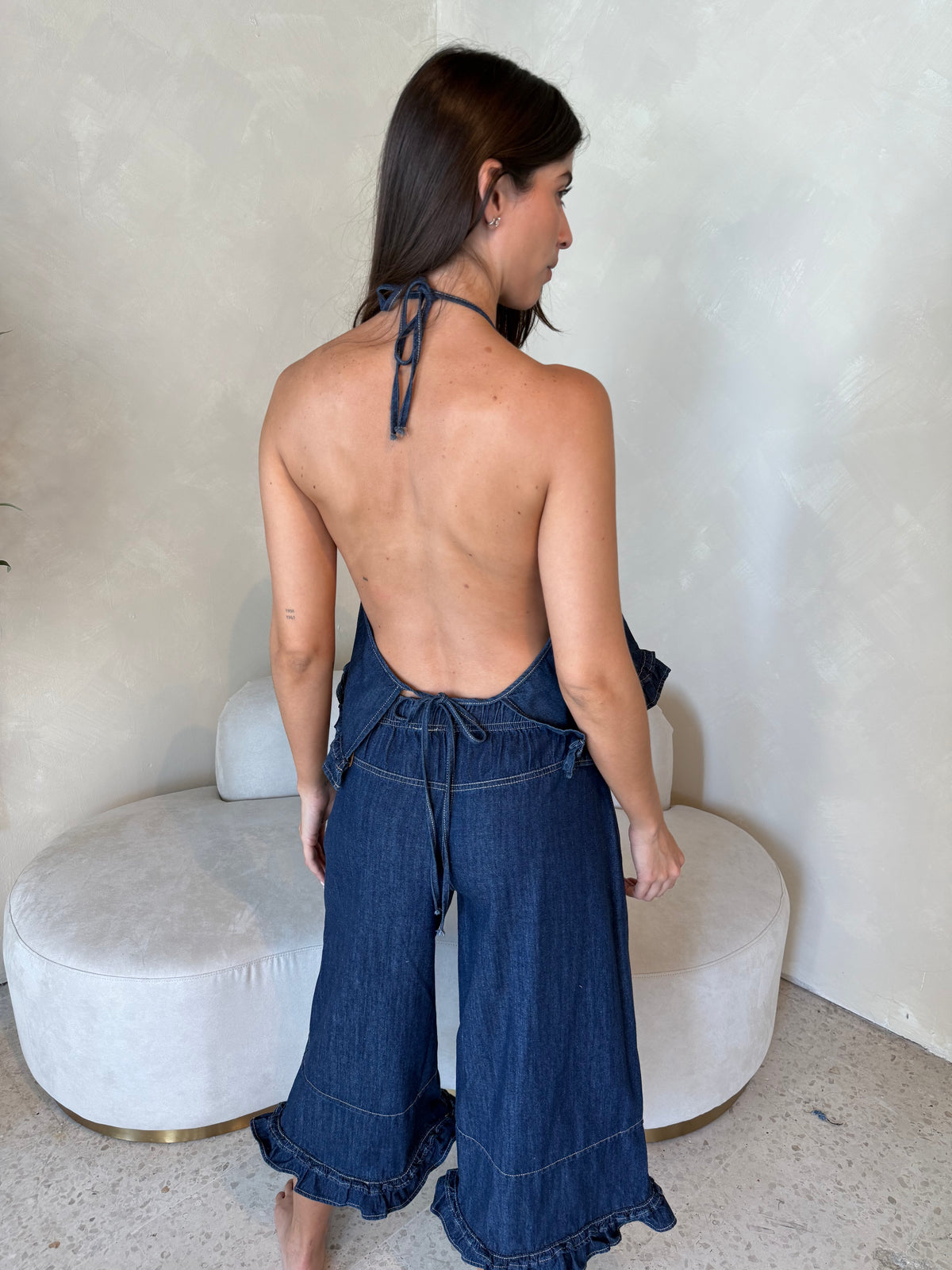 Dark Denim Ruffle Top & Pant Set
