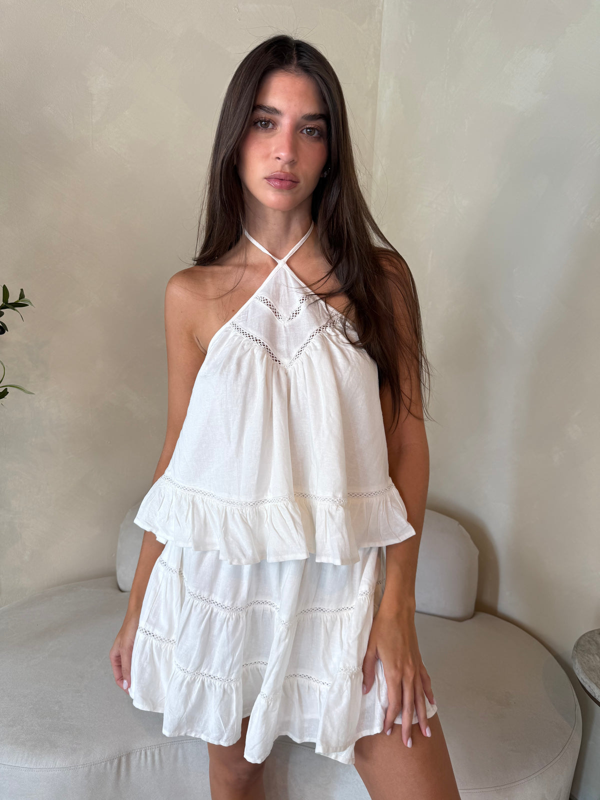 White Lace Top & Skirt Set