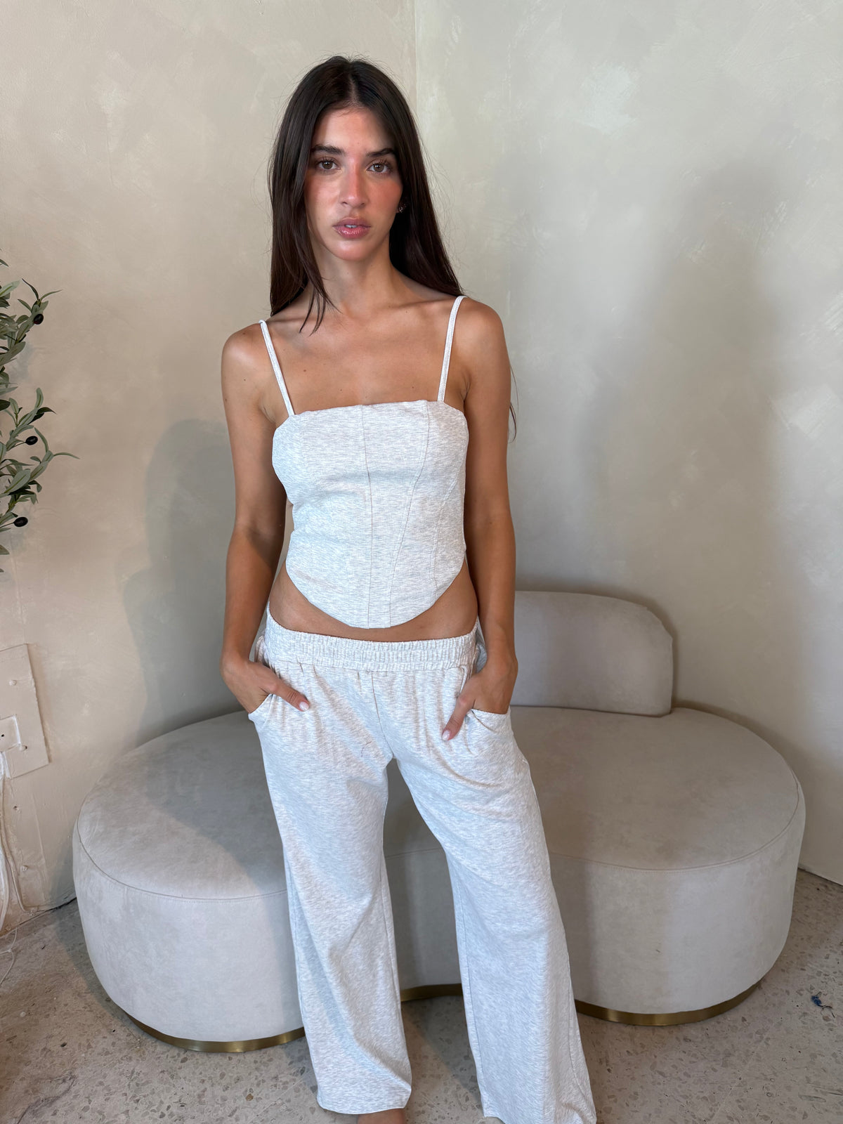 Grey Ribbed Lounge Set