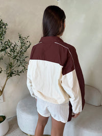 Burgundy Cream Wind Breaker & Short Set