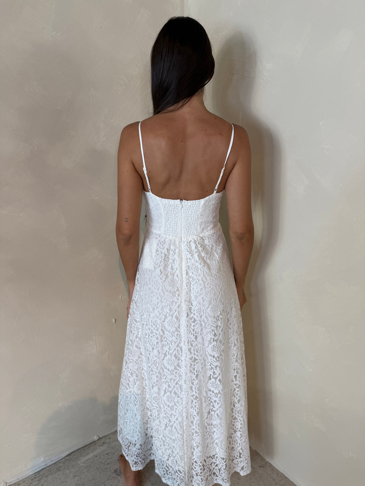 White Lace Strappy Midi Dress