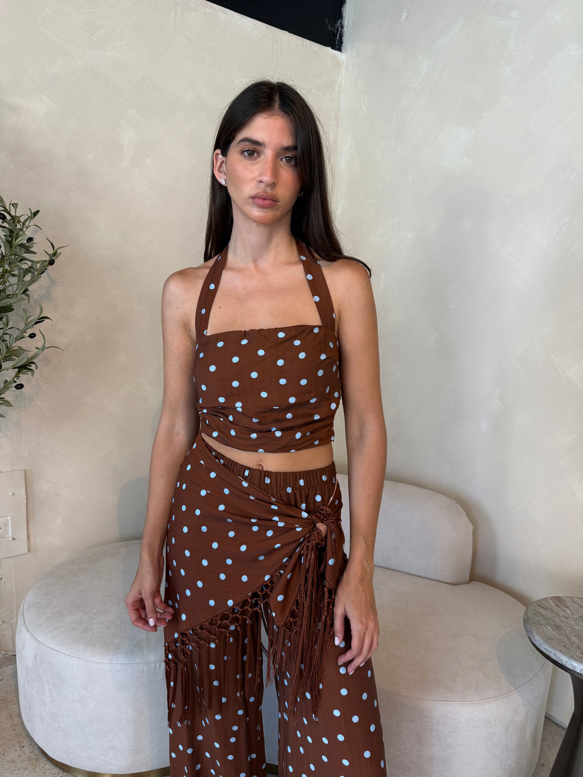 Brown 3pc Polka Fringe Set