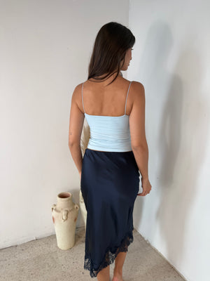 Navy Satin Lace Skirt