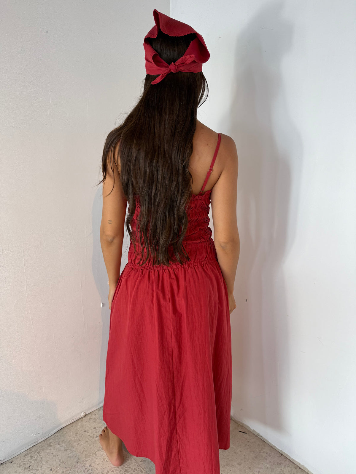 Strappy Smocked Midi Dress & Scarf