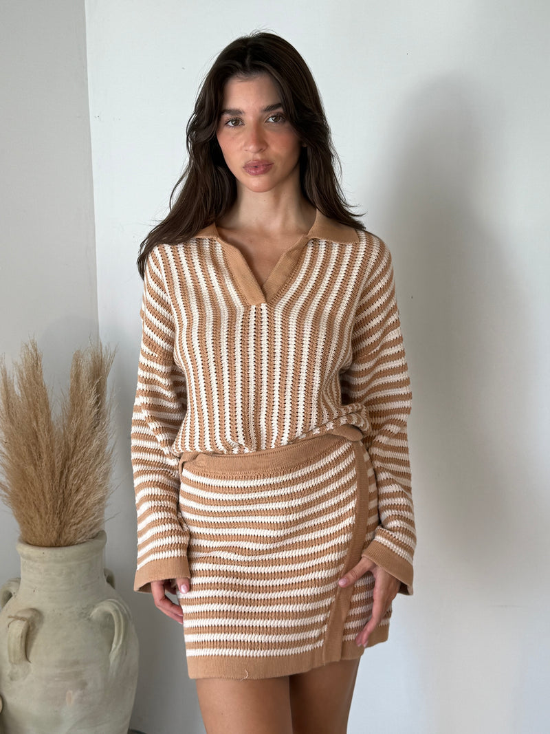 Stripe Relaxed LS Top & Wrap Skirt Set