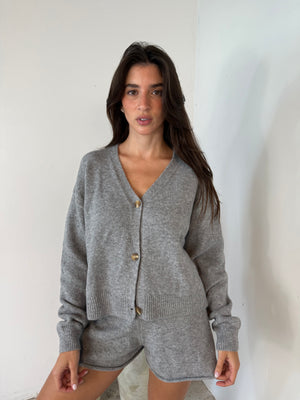 Grey Sweater Cardigan & Short Set