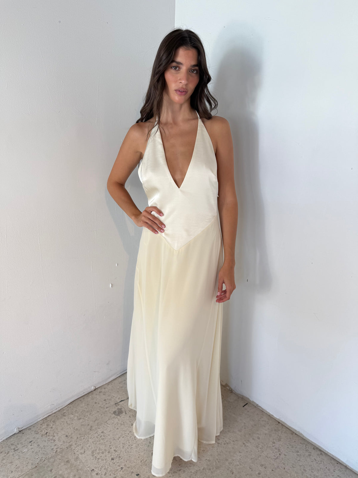 Ivory Satin Strappy Dress