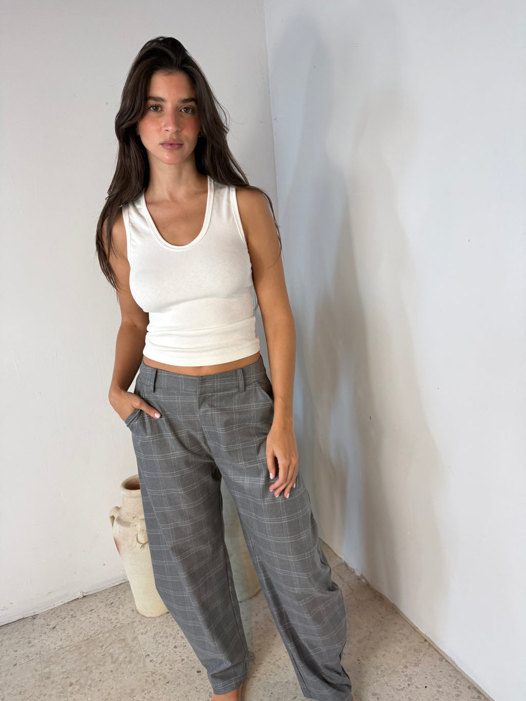 Structured Plaid Trousers