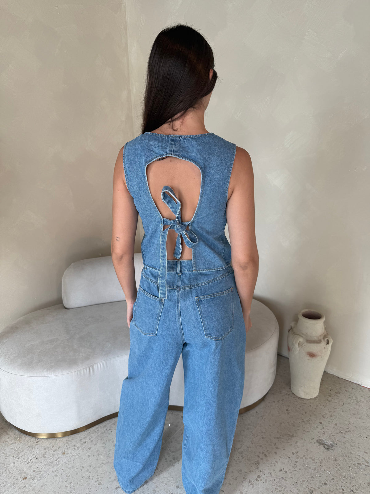 Denim Back Tie Top & Pant Set