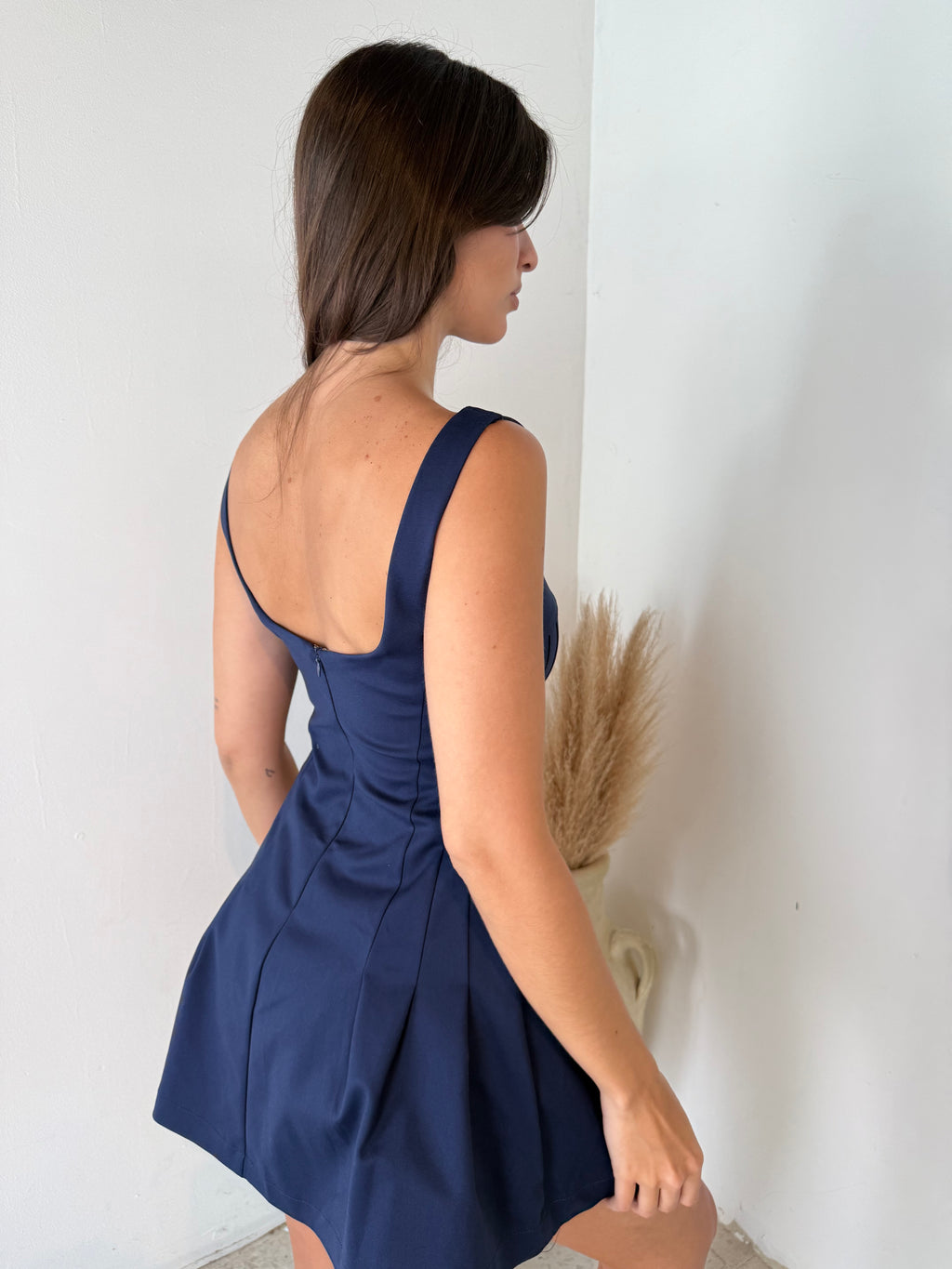 Navy Pleated Mini Dress