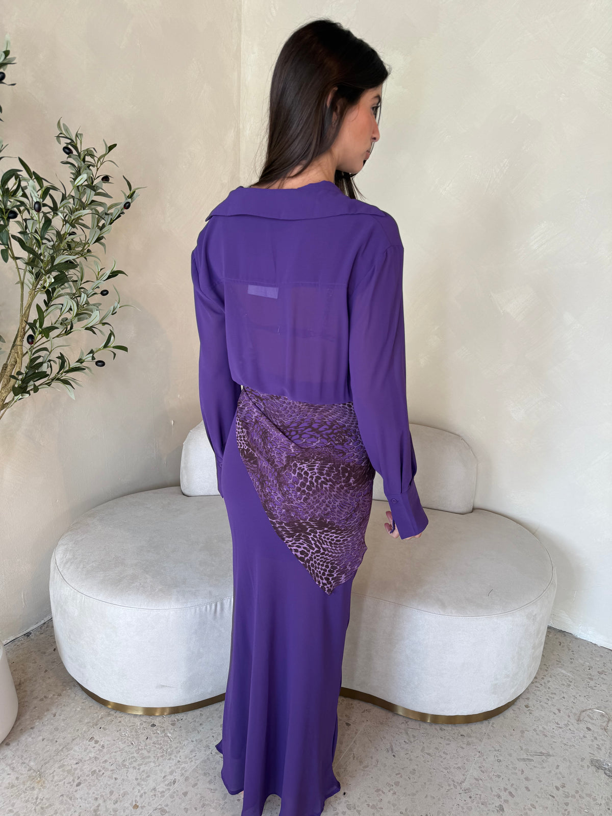 Purple Sheer LS Maxi Dress & Bralette