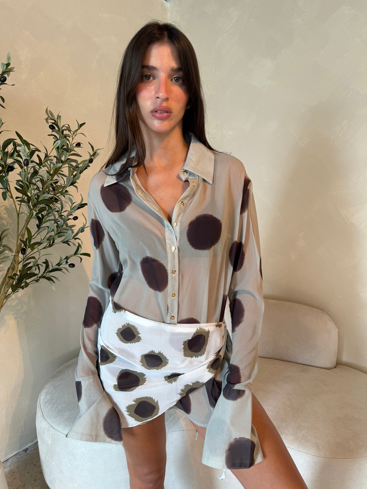 Polka Sheer Mini Dress & Scarf