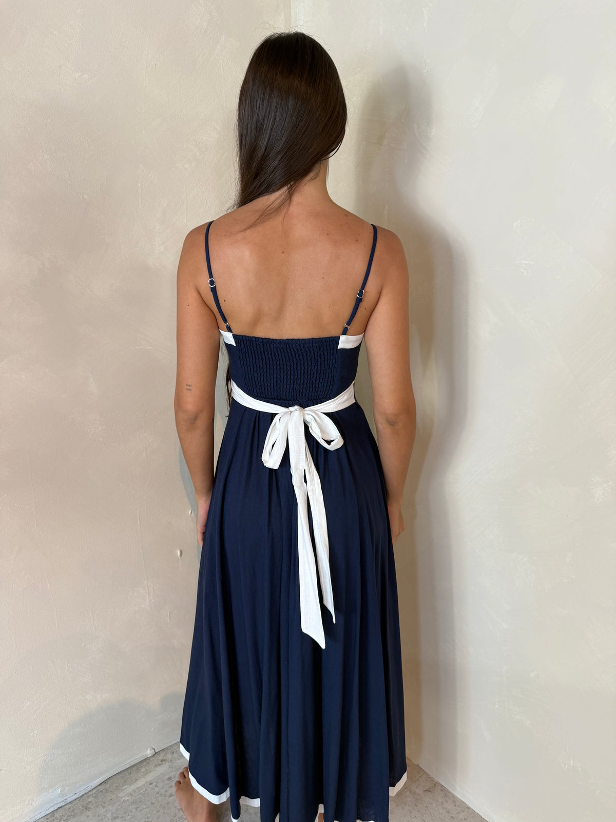 Navy Button Midi Dress