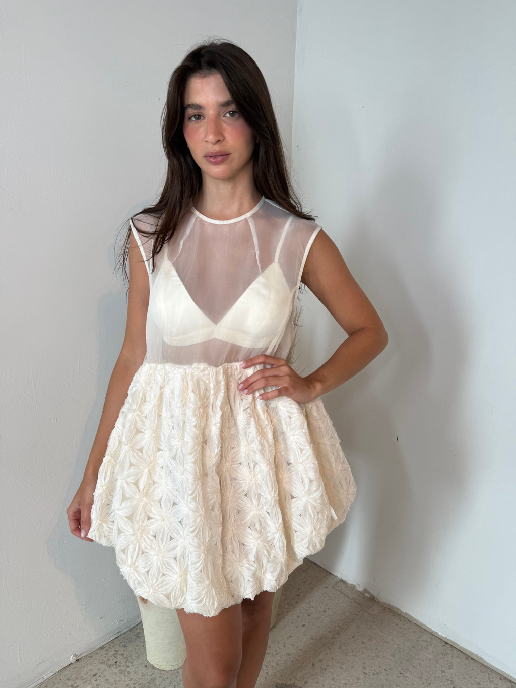 Textured Floral Mini Dress & Bralette Set