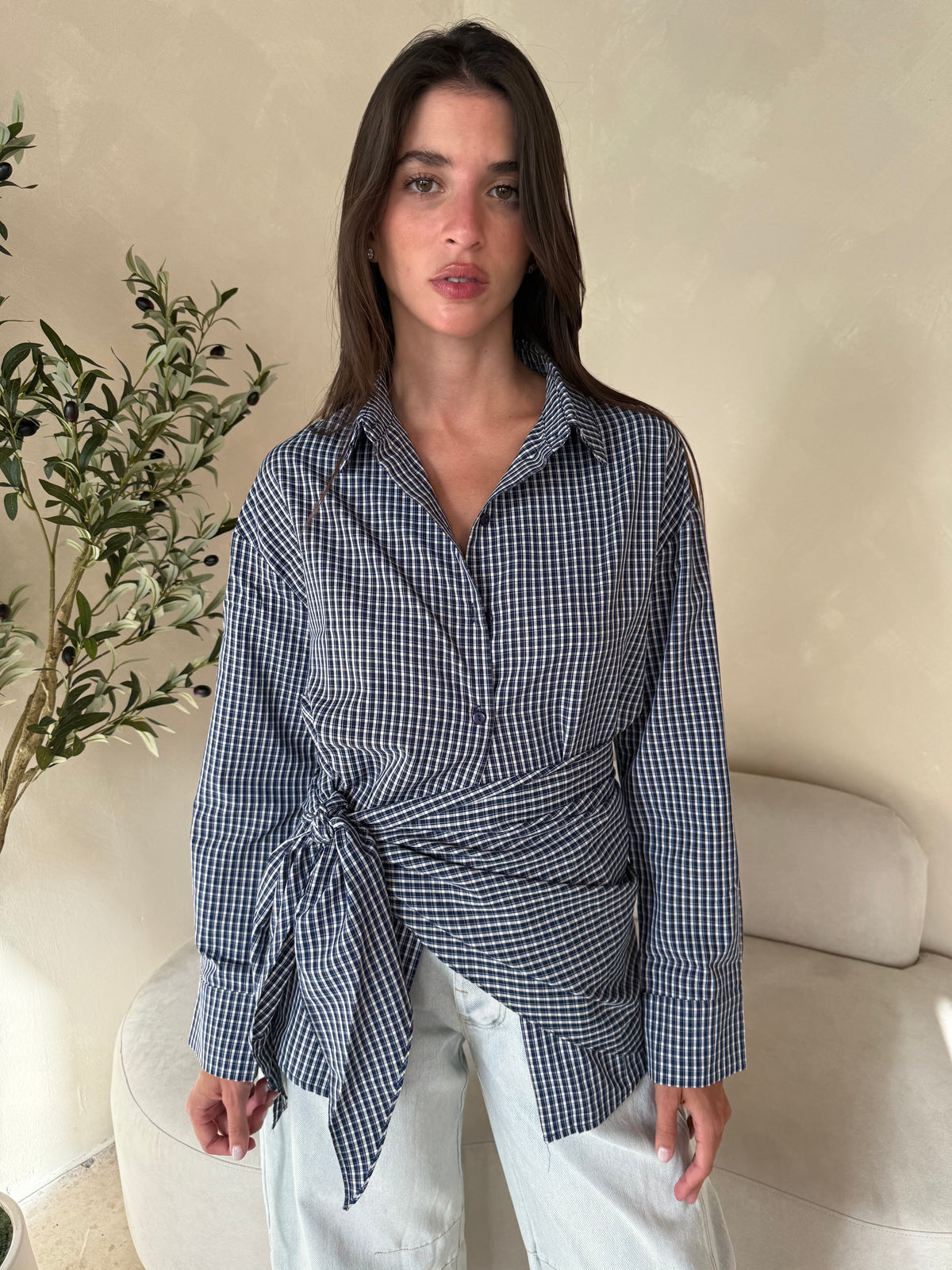 Gingham Scarf & Button Down Shirt