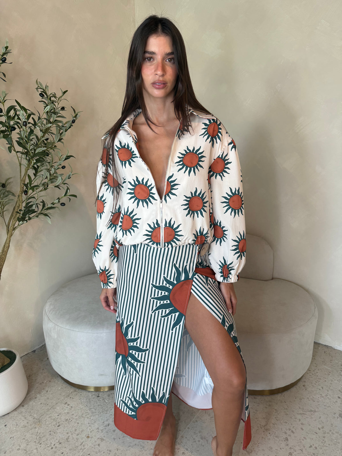 Sun Printed Jacket & Skirt Set