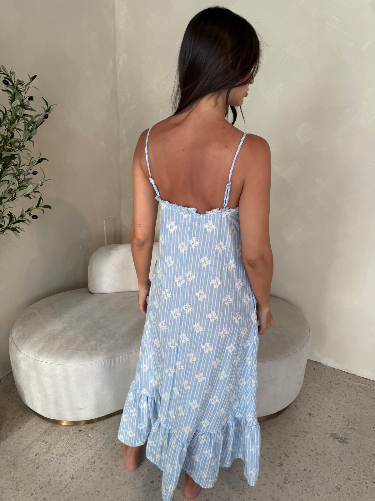 Blue Frill Maxi Dress