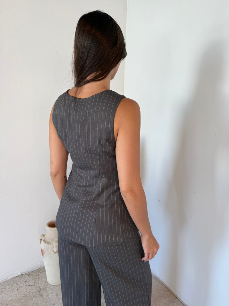 Grey Stripe Top & Pant Set