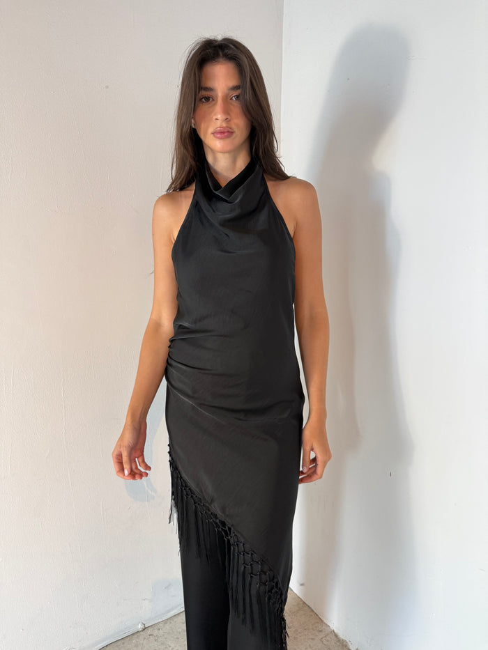 Fringe Satin Halter Top & Pants Set