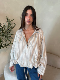 Linen Stripe Balloon Jacket