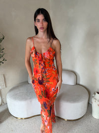 Floral Orange Ruffle Dress