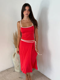 Back Tie Strap Crop Top & Wrap Midi Skirt Set