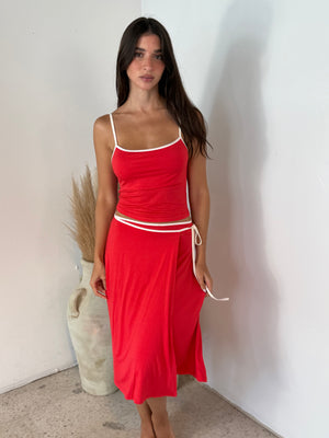 Back Tie Strap Crop Top & Wrap Midi Skirt Set