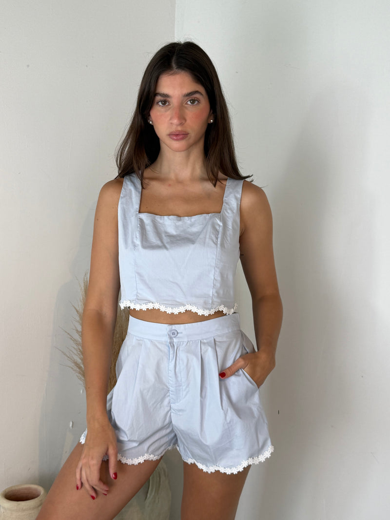 Lt Blue Crop Top & Short Set