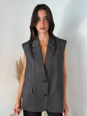 Pinstriped Collar Oversized Vest