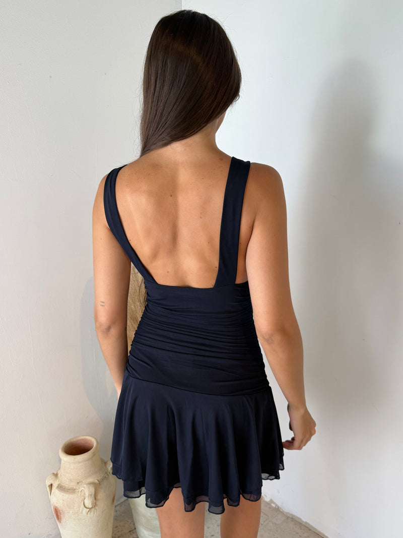 Navy Mesh Mini Dress