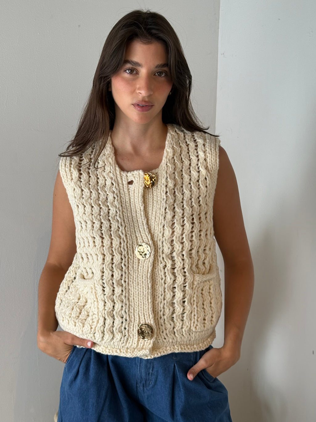 Ivory Chunky Sweater Vest Top