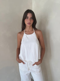 Halter Denim Top & Drawstring Pant Set