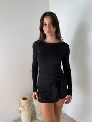 Black LS Wrap Tie Active Dress
