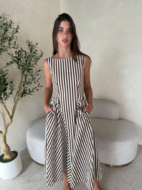 Brown Stripe Midi Dress