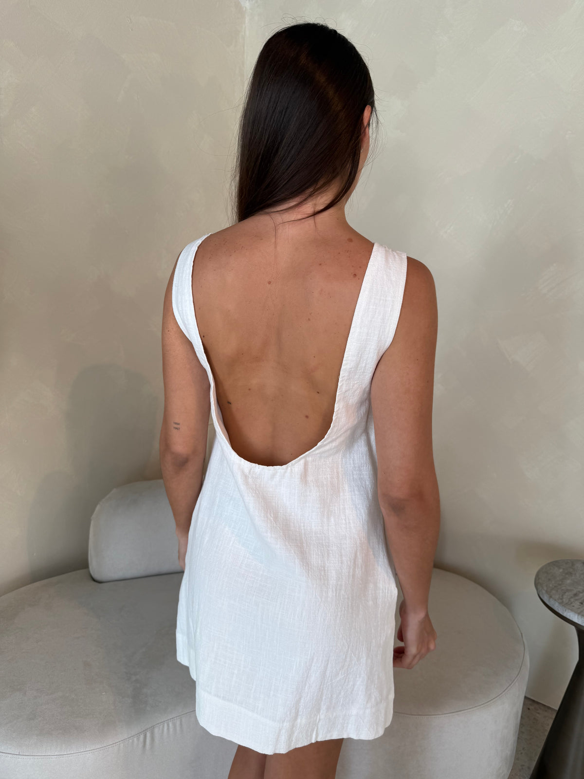 White Linen Open Back Sun Dress