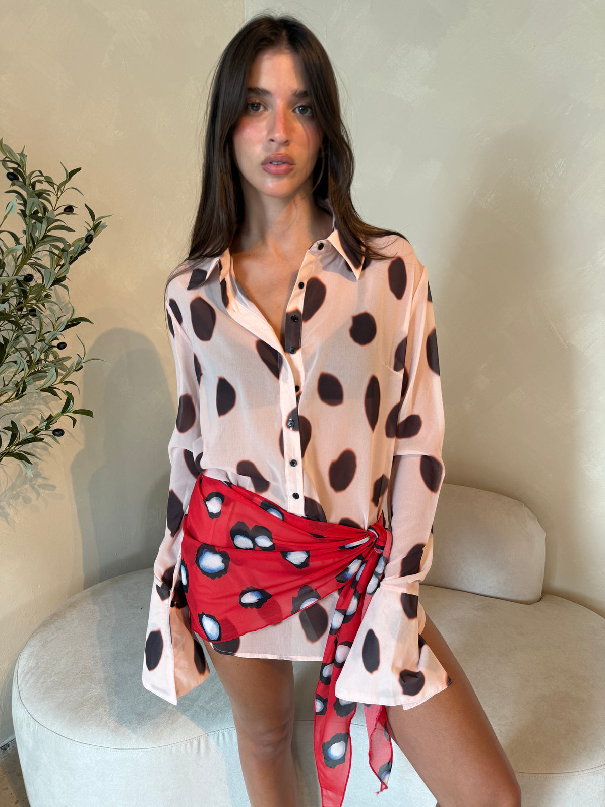 Polka Sheer Mini Dress & Scarf