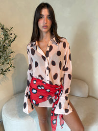 Polka Sheer Mini Dress & Scarf