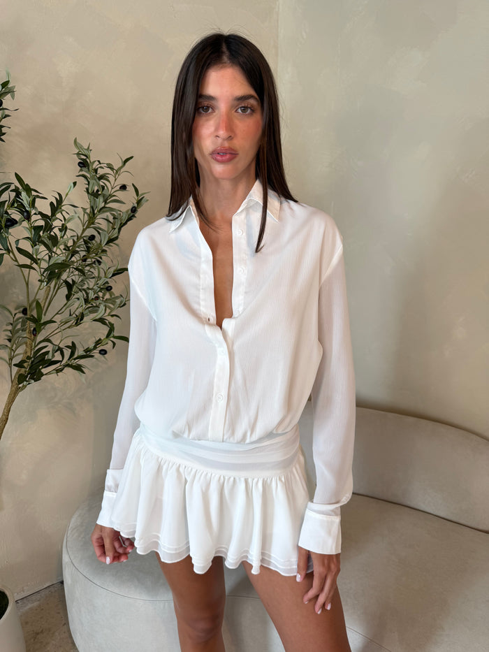 White LS Tiered Dress