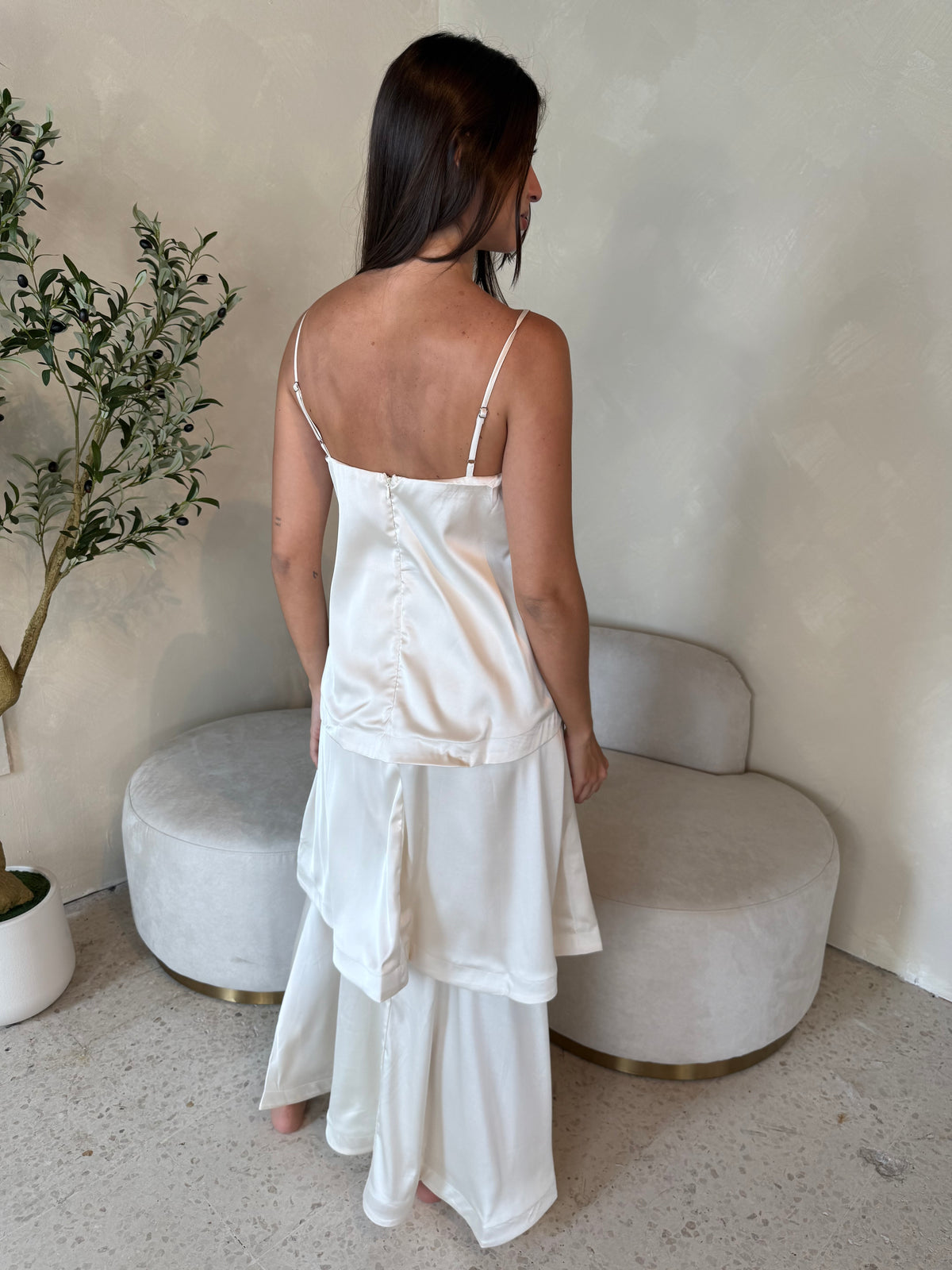 Ruffle Satin Midi Dress