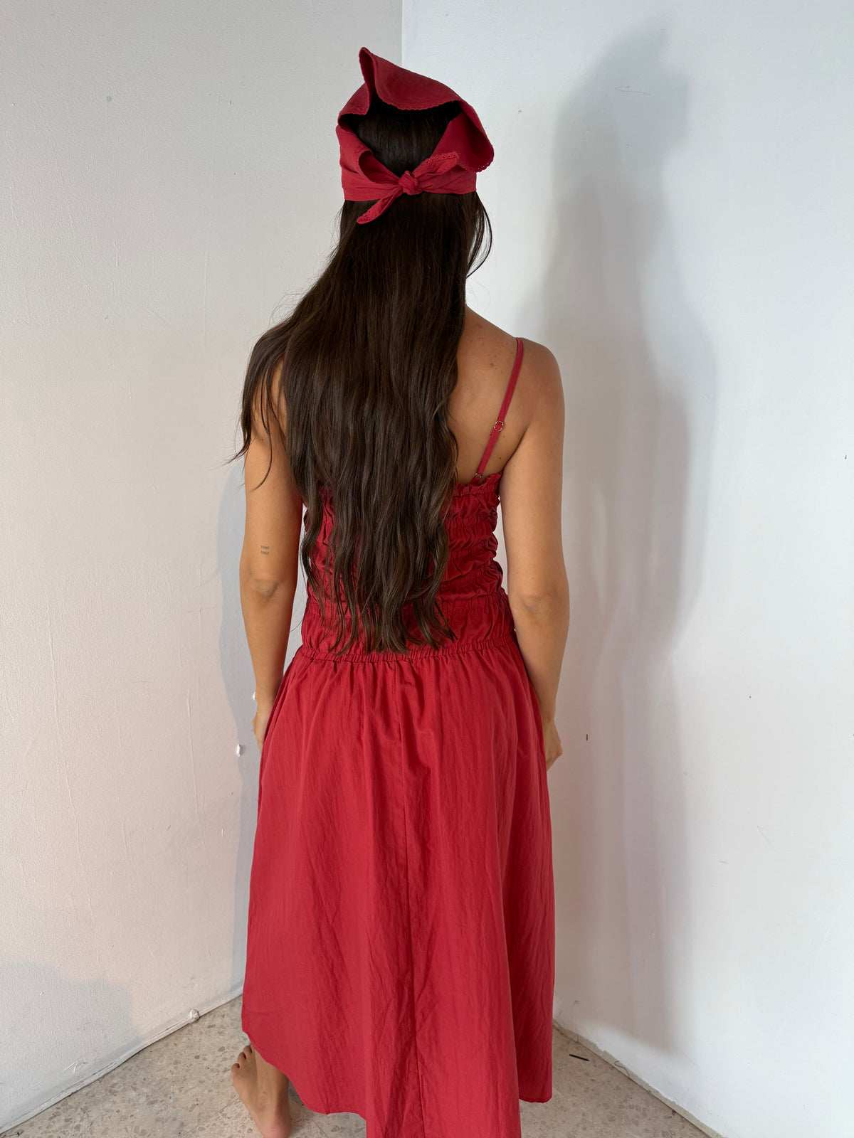 Strappy Smocked Midi Dress & Scarf